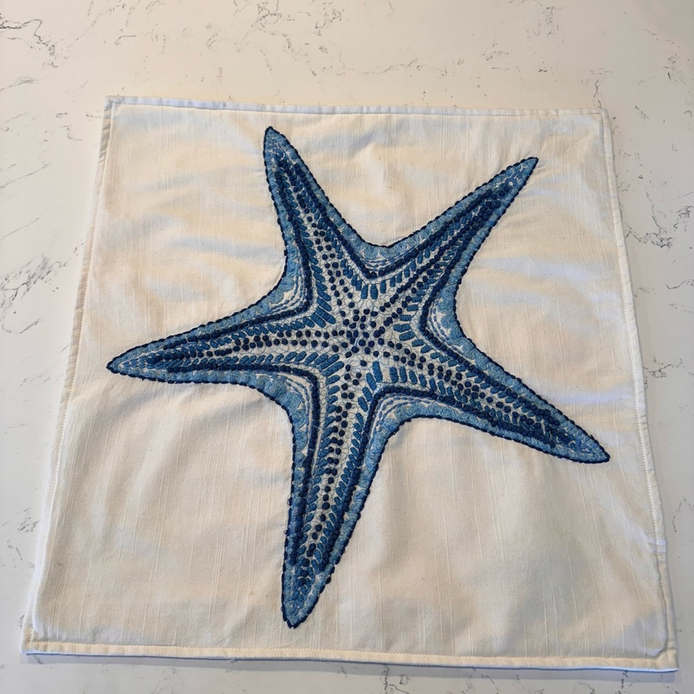 Starfish Throw Pillow Cover, Case, Square, Blue & White